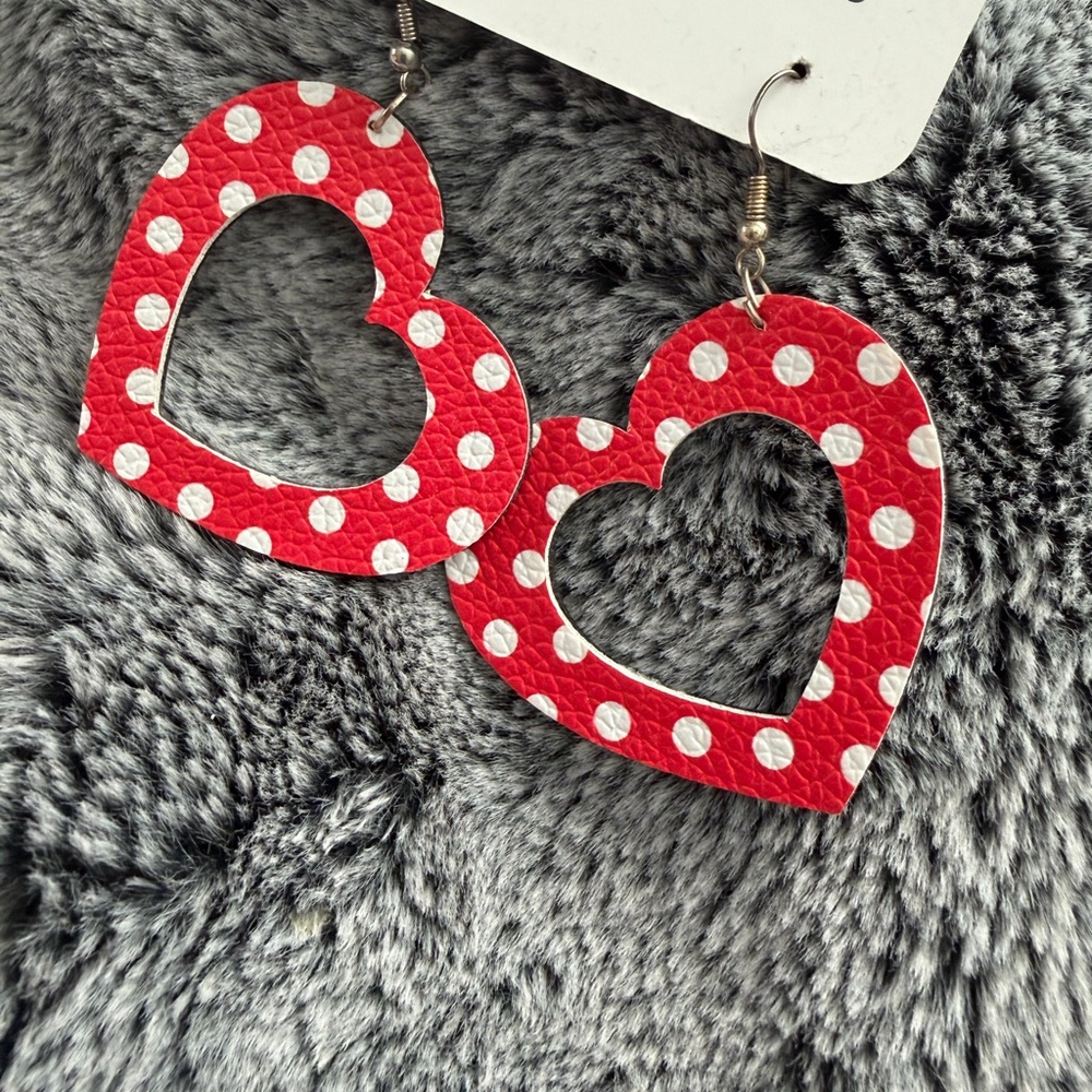 Red Polka Dot Heart Earrings